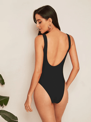 Low Back Solid One Piece Swimsuit