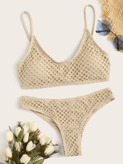 Fishnet Overlay Spaghetti Strap Bikini Set