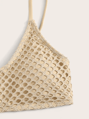 Fishnet Overlay Spaghetti Strap Bikini Set